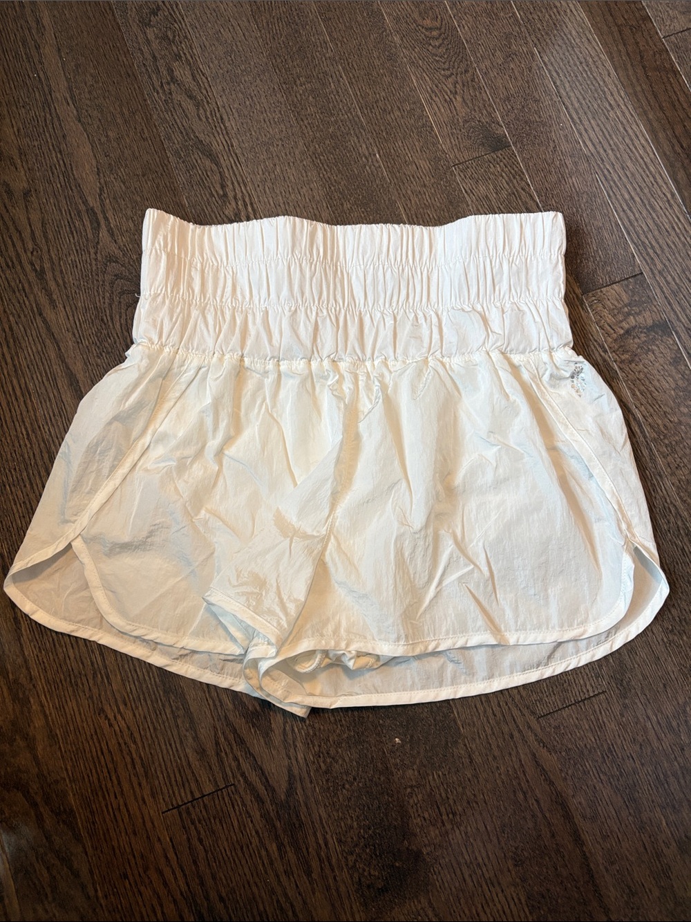 FP Movement by Free People White Smocked High-Waist Athletic Shorts